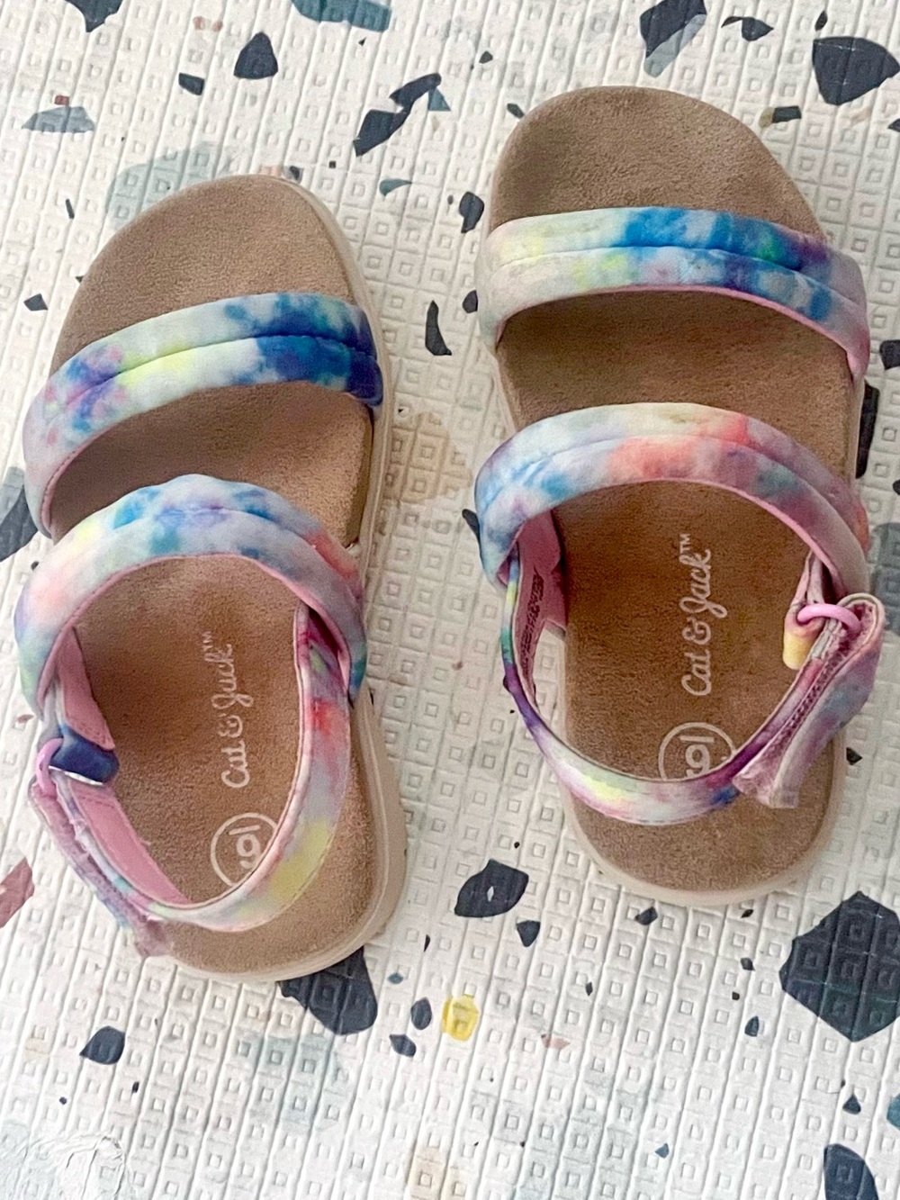 Cat & Jack Toddler Girls Chaya Footbed Sandals Pastel Tie Dye Pink Blue - Size 6 - Picture 5 of 13
